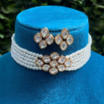 Designer Gold Plated Polki Kundan And Pearl Choker Necklace Set